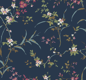 Blue non-woven wallpaper, blossom branches, BL1745, Blooms Second Edition Resource Library, York
