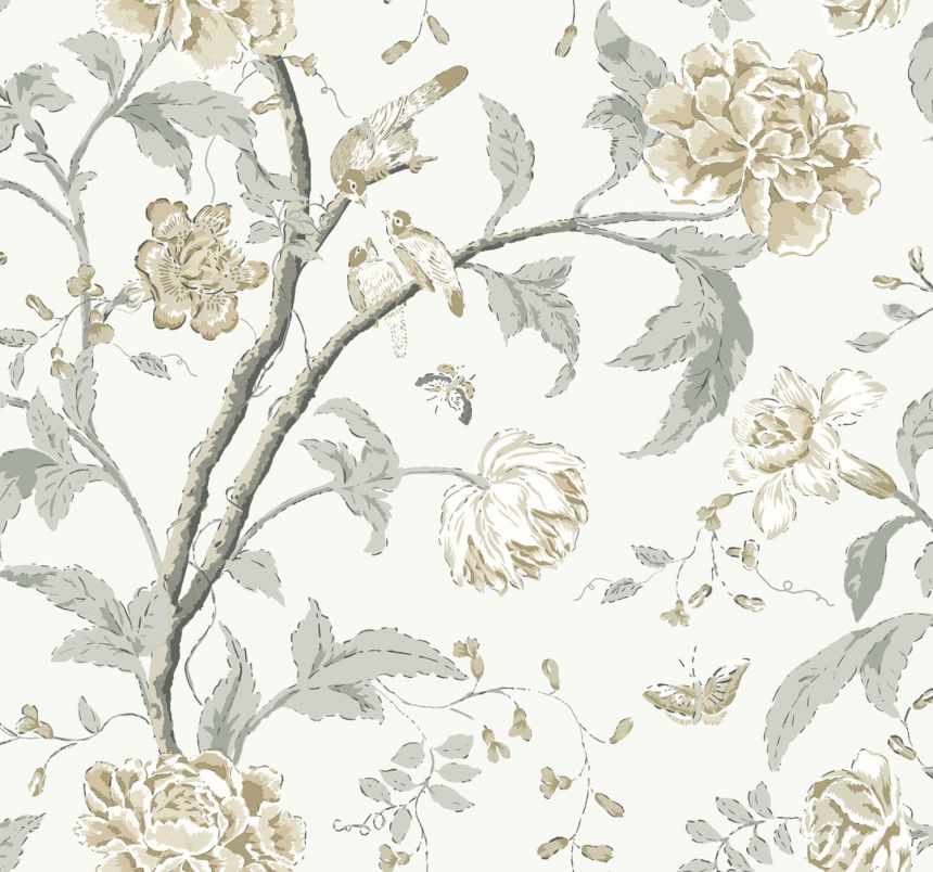 White non-woven wallpaper, blossom branches, BL1783, Blooms Second Edition Resource Library, York