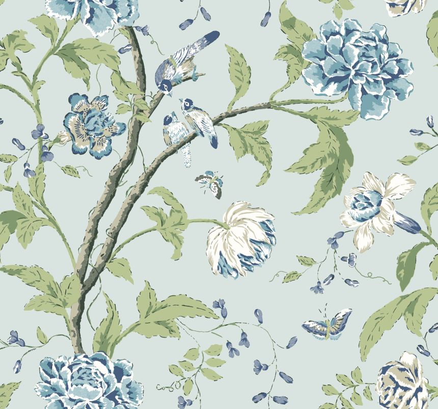Blue non-woven wallpaper, blossom branches, BL1784, Blooms Second Edition Resource Library, York