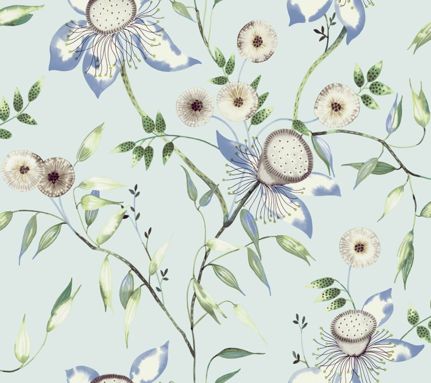 Light blue non-woven floral wallpaper, BL1792, Blooms Second Edition Resource Library, York
