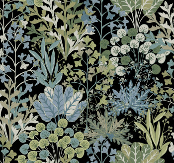 Black wallpaper with plants and leaves, BL1811, Blooms Second Edition Resource Library, York