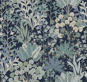 Blue wallpaper with plants and leaves, BL1812, Blooms Second Edition Resource Library, York