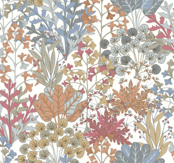 White wallpaper with plants and leaves, BL1813, Blooms Second Edition Resource Library, York