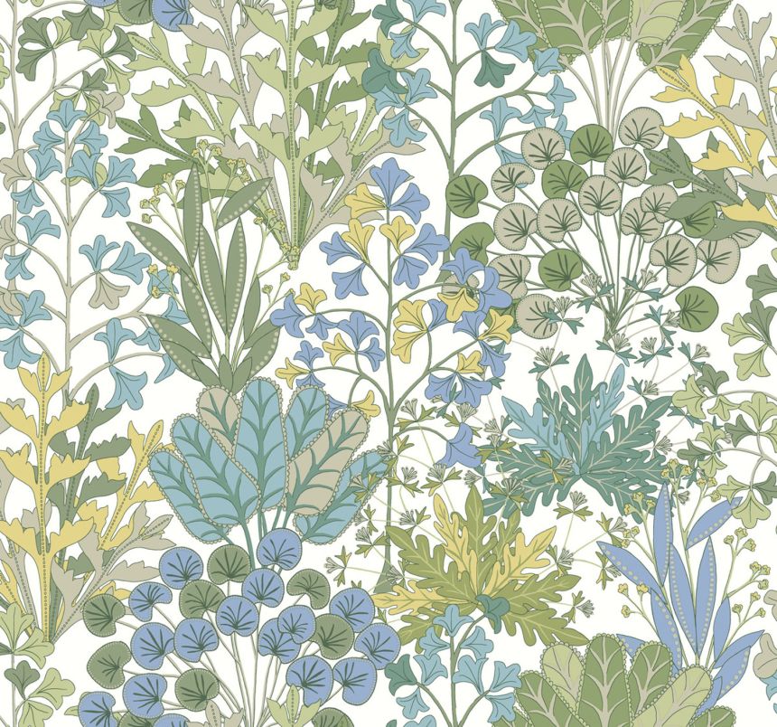 White wallpaper with plants and leaves, BL1814, Blooms Second Edition Resource Library, York