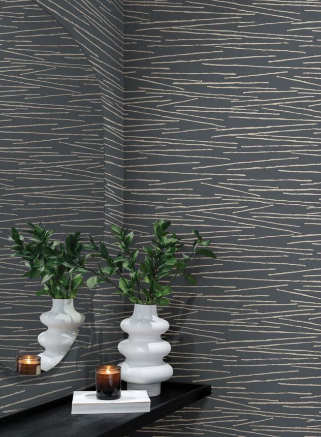 Black non-woven wallpaper, beige lines, EV3940, Candice Olson Casual Elegance, York