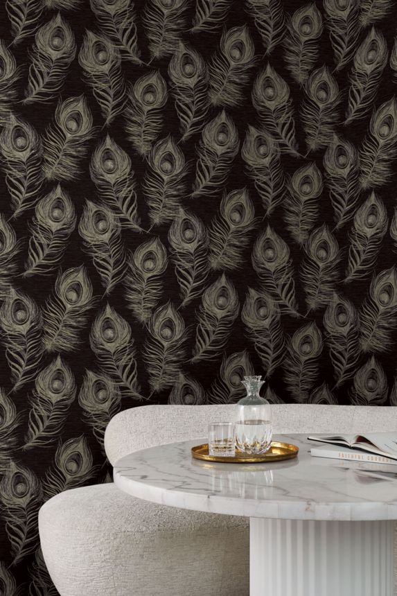 Black wallpaper with peacock feathers, EV3942, Candice Olson Casual Elegance, York