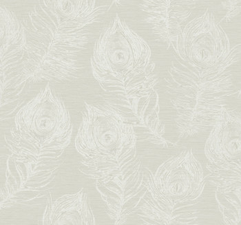 Gray-white wallpaper with peacock feathers, EV3944, Candice Olson Casual Elegance, York