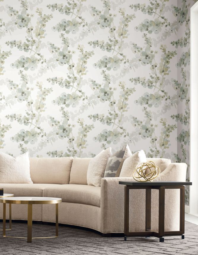 Gray-green-beige floral wallpaper, EV3972, Candice Olson Casual Elegance, York