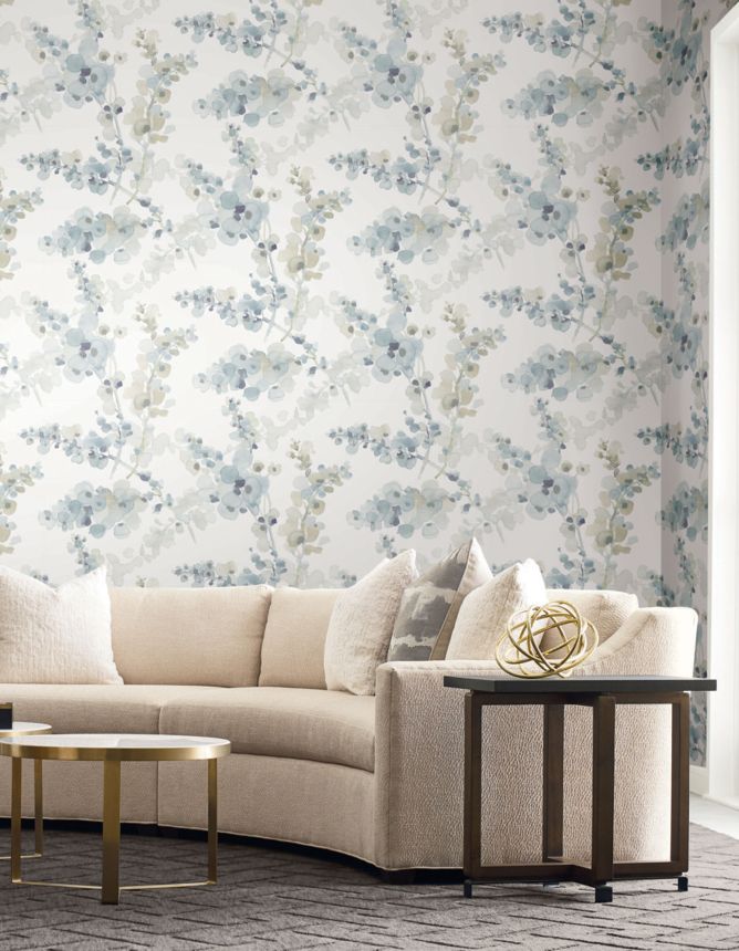 Gray-blue-beige floral wallpaper, EV3974, Candice Olson Casual Elegance, York
