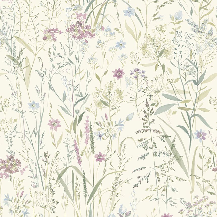 Cream wallpaper, meadow flowers and grasses, UR3310, Universe 4, Grandeco