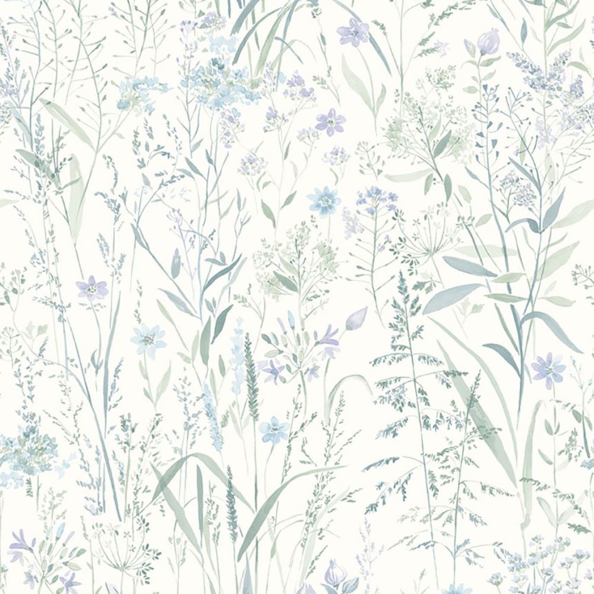 White wallpaper, meadow flowers and grasses, UR3329, Universe 4, Grandeco