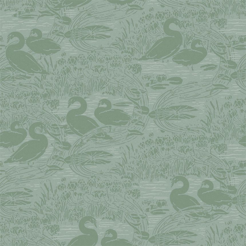 Green wallpaper, nature, swans, 118472, Laura Ashley 3