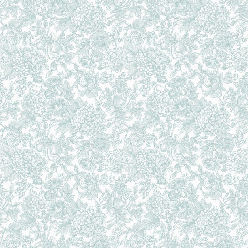 Turquoise-white non-woven floral wallpaper, 119860, Laura Ashley 3