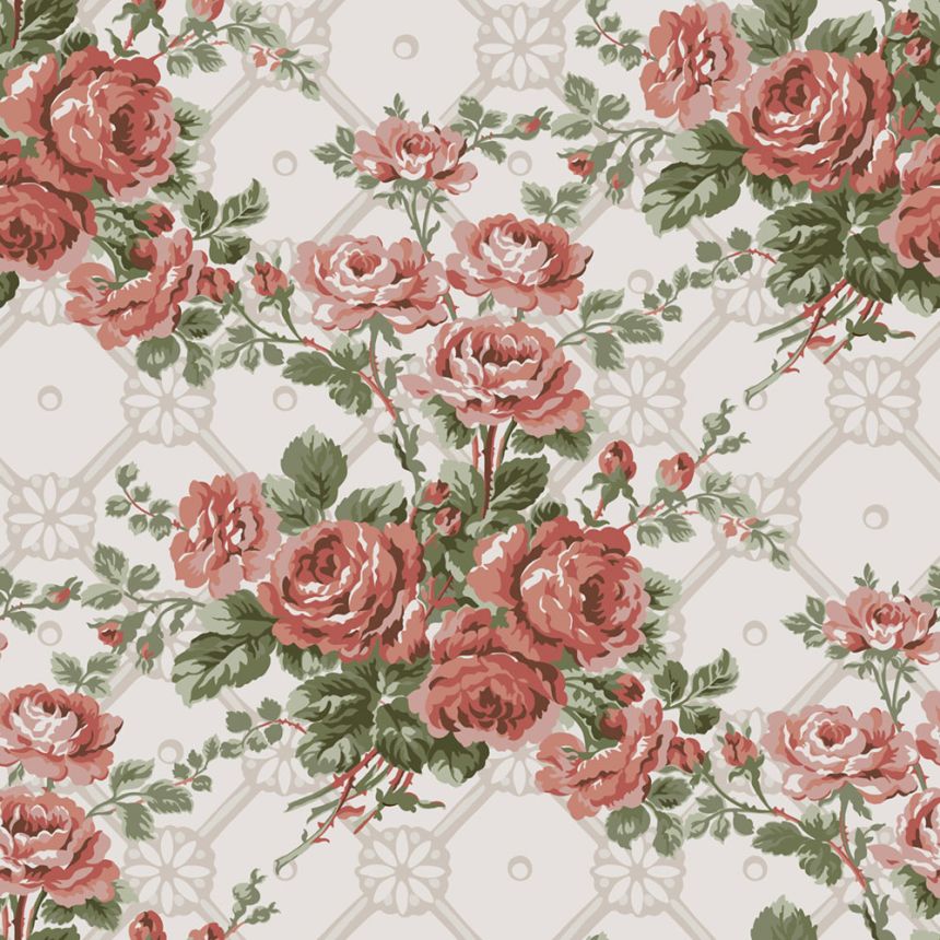 White non-woven wallpaper with roses, 121081, Laura Ashley 3