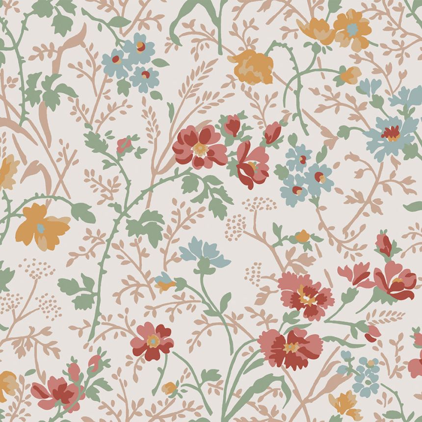 White non-woven wallpaper with floral pattern, 121082, Laura Ashley 3