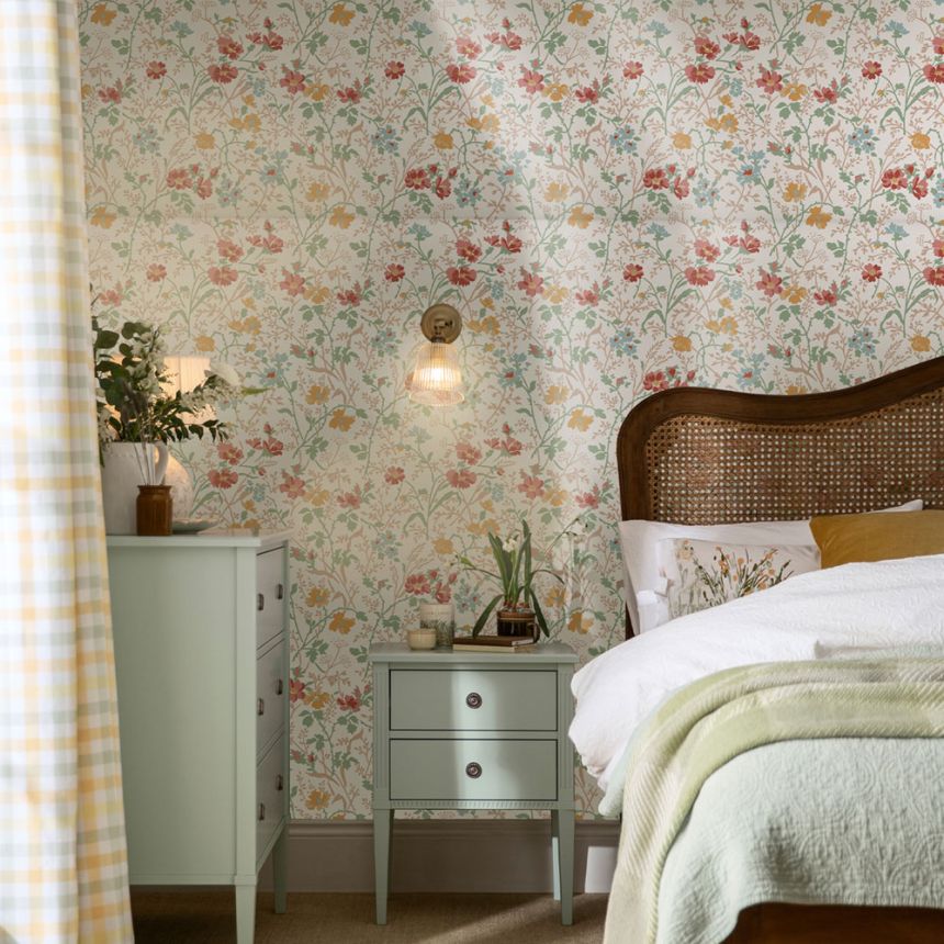 White non-woven wallpaper with floral pattern, 121082, Laura Ashley 3