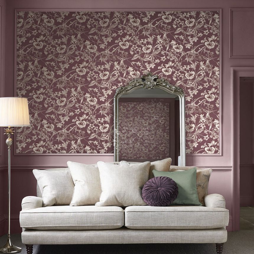 Blackberry wallpaper, metallic flowers, 121086, Laura Ashley 3