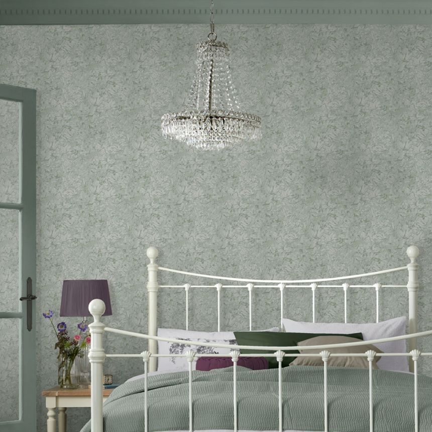 Green non-woven wallpaper with leaves, 121089, Laura Ashley 3