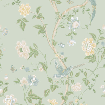 Blue wallpaper with butterflies, flowers and birds 121407, Laura Ashley 3