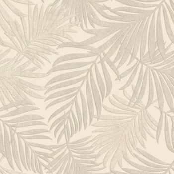 Luxury gray-cream non-woven wallpaper with leaves, 07502, Makalle II,Limonta