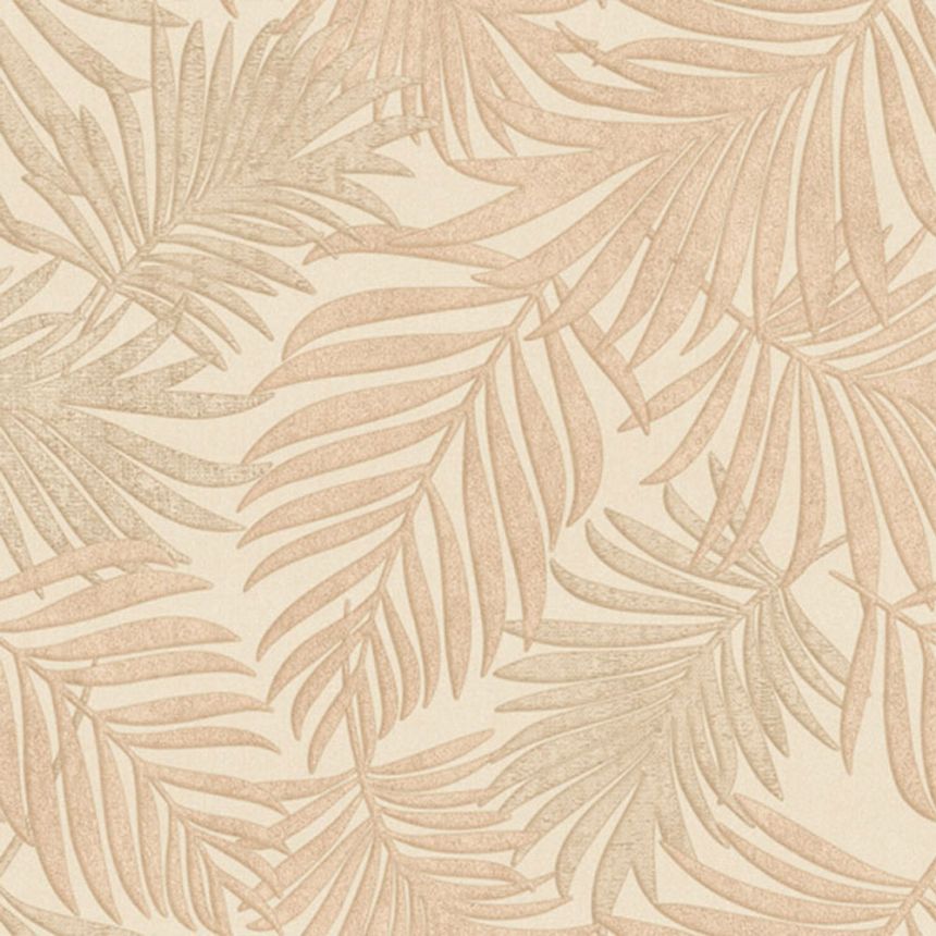 Luxury cream-pink non-woven wallpaper with leaves, 07504, Makalle II, Limonta