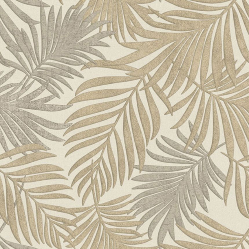 Luxury beige non-woven wallpaper with leaves, 07505, Makalle II, Limonta