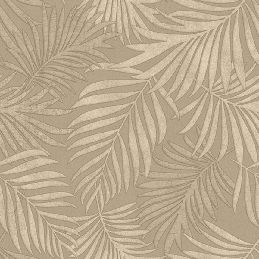 Luxury brown-beige non-woven wallpaper with leaves, 07506, Makalle II,Limonta