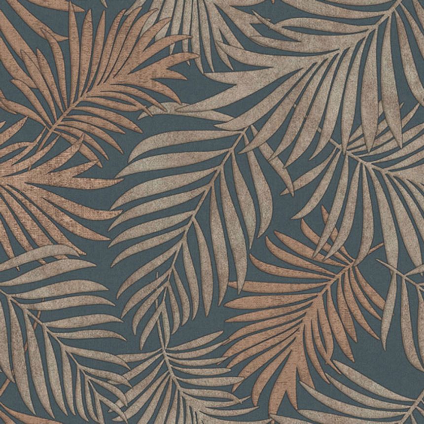 Luxury blue-bronze non-woven wallpaper with leaves, 07509, Makalle II, Limonta
