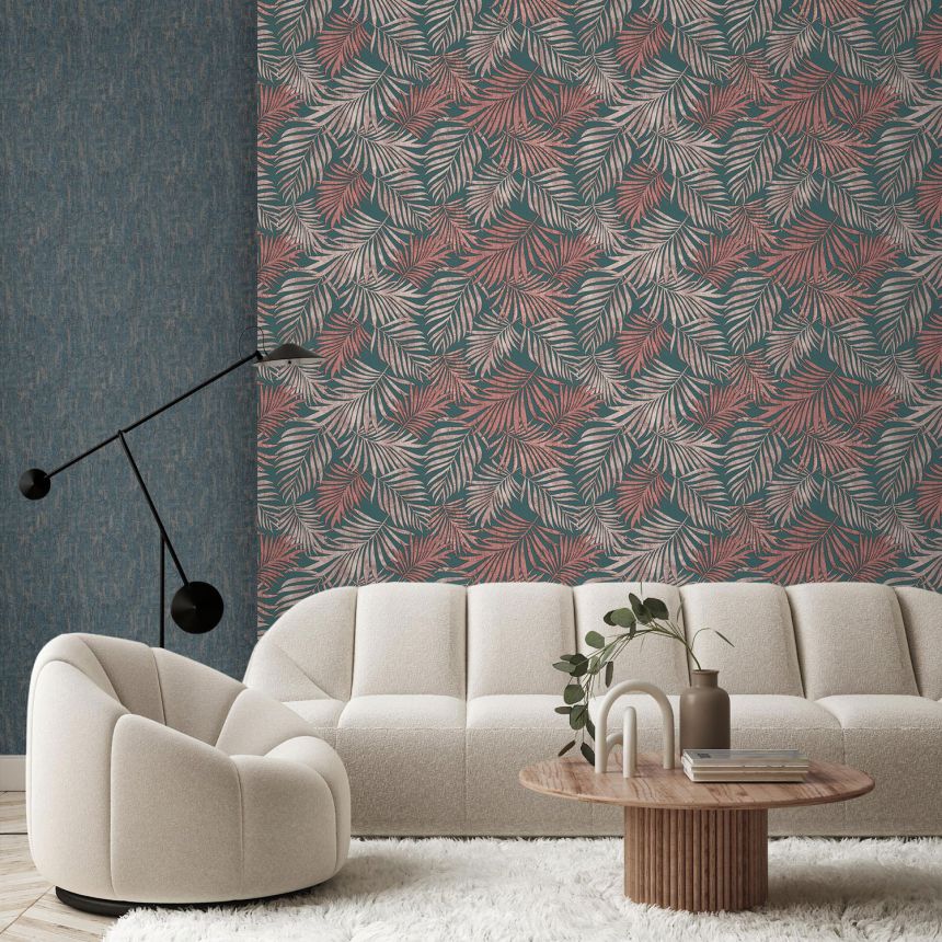 Luxury blue-bronze non-woven wallpaper with leaves, 07509, Makalle II, Limonta