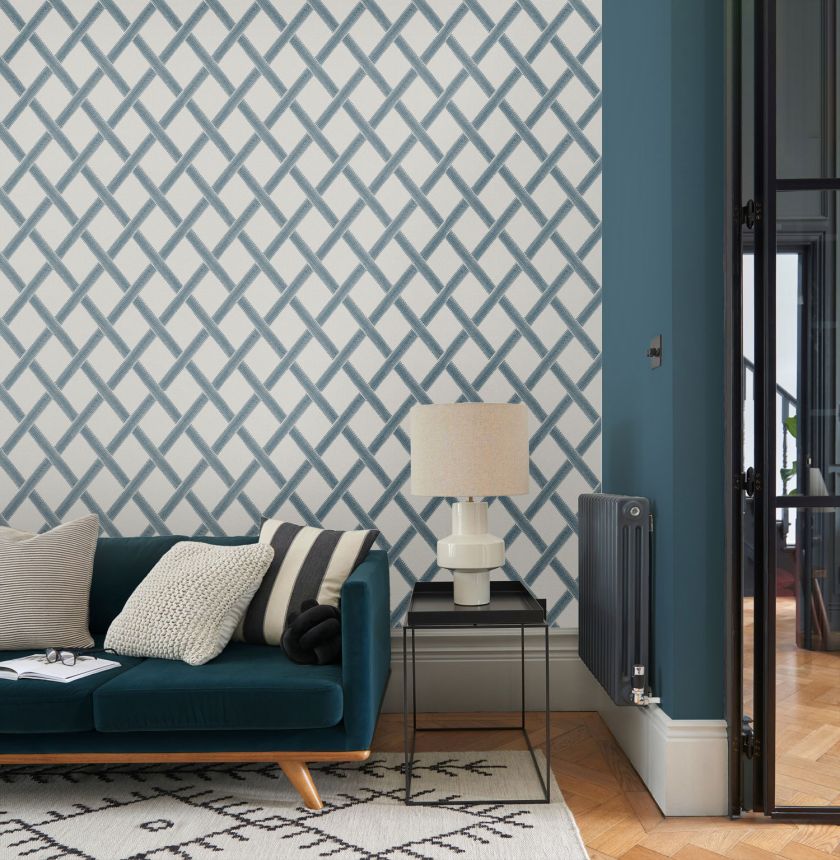 White-blue non-woven geometric pattern wallpaper, 120633, Retreat, Graham&Brown Premium