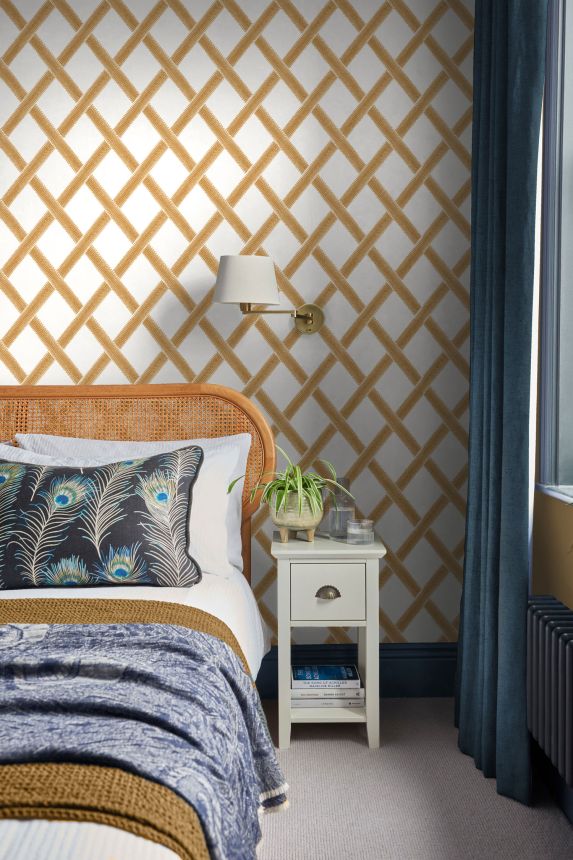 White-ochre non-woven geometric pattern wallpaper, 120635, Retreat, Graham&Brown Premium