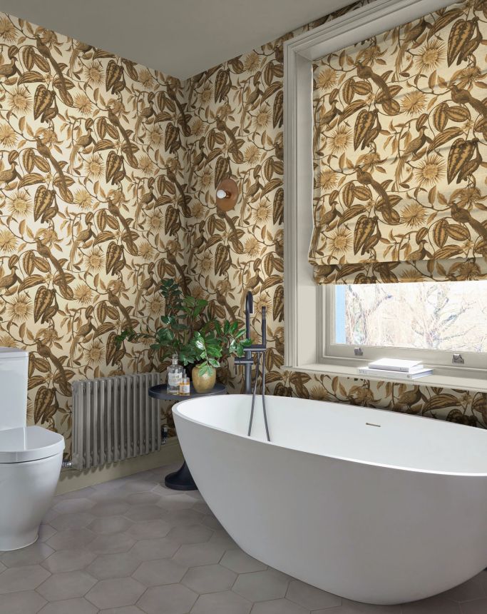 Bronze wallpaper with flowers and birds, 120652, Retreat, Graham&Brown Premium