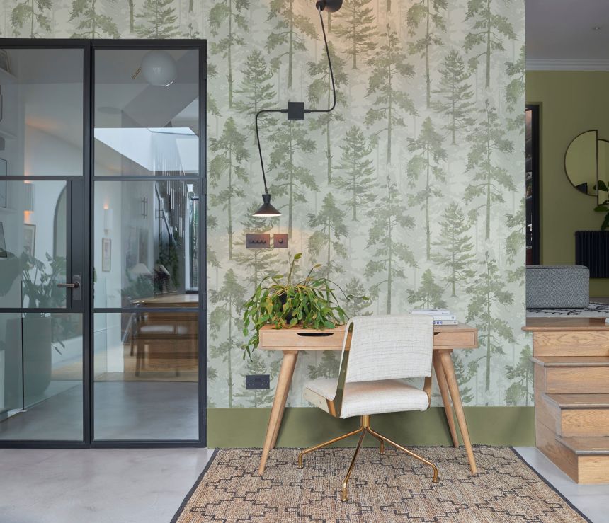 Gray-green wallpaper, forest, trees, 121422, New Eden, Graham&Brown Premium