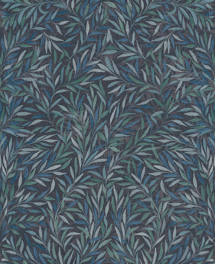 Blue-green non-woven wallpaper with leaves, 121440, New Eden, Graham&Brown Premium
