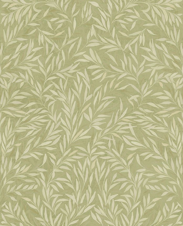 Green non-woven wallpaper with leaves, 121441, New Eden, Graham&Brown Premium
