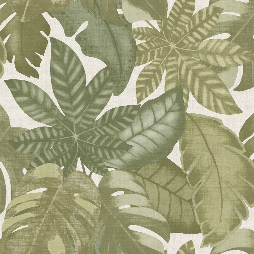 Beige-green wallpaper, tropical green leaves, 26415, Thai, Cristiana Masi by Parato