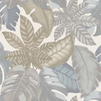 Beige-gray wallpaper, tropical leaves, 26416, Thai, Cristiana Masi by Parato