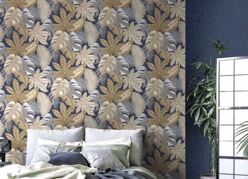 Blue wallpaper, tropical leaves, 26417, Thai, Cristiana Masi by Parato