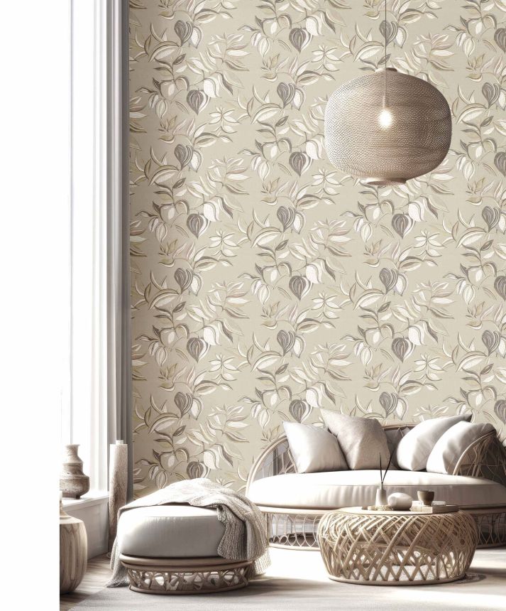 Beige blue wallpaper, plants, leaves, 26433, Thai, Cristiana Masi by Parato