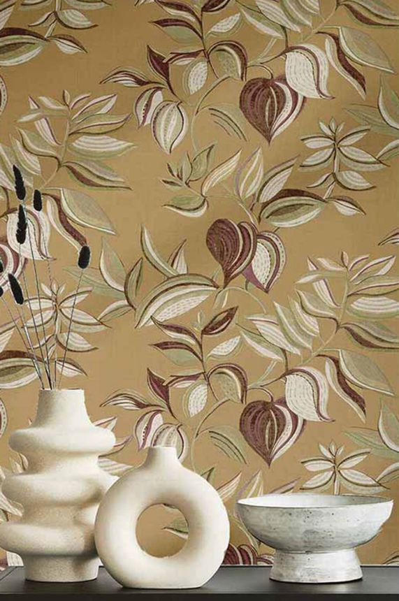 Sand colored wallpaper, plants, leaves, 26438, Thai, Cristiana Masi by Parato