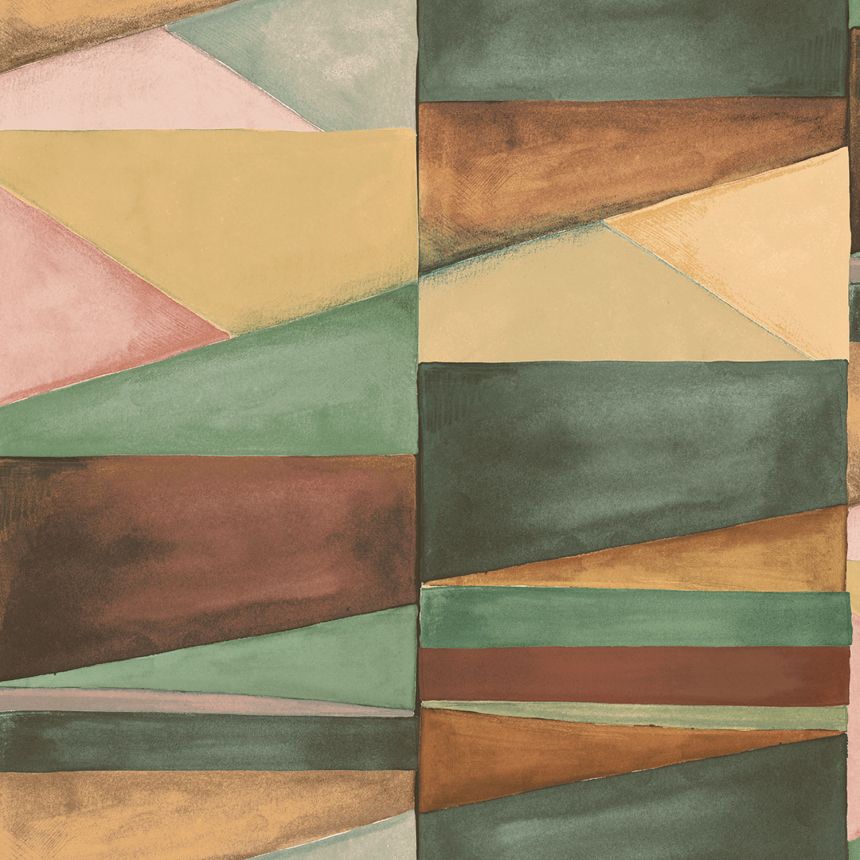 Geometric wallpaper, green, brown, SO27035, Soleado, Decoprint