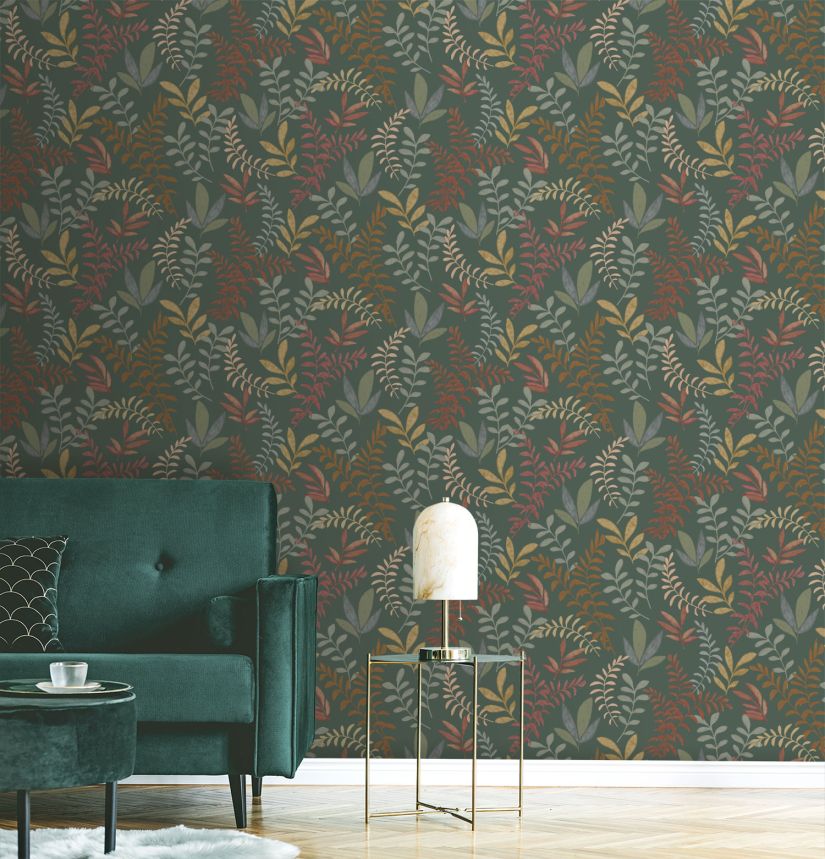 Non-woven wallpaper, branches, leaves, green, SO27061, Soleado, Decoprint