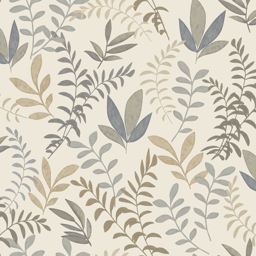 Non-woven wallpaper, branches, leaves, grey-beige, SO27063, Soleado, Decoprint