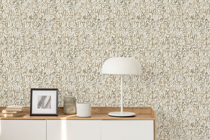 Non-woven wallpaper, writing, blue, SO27070, Soleado, Decoprint