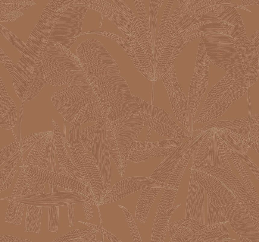 Brown wallpaper with metallic leaves, 333516, Festival, Eijffinger
