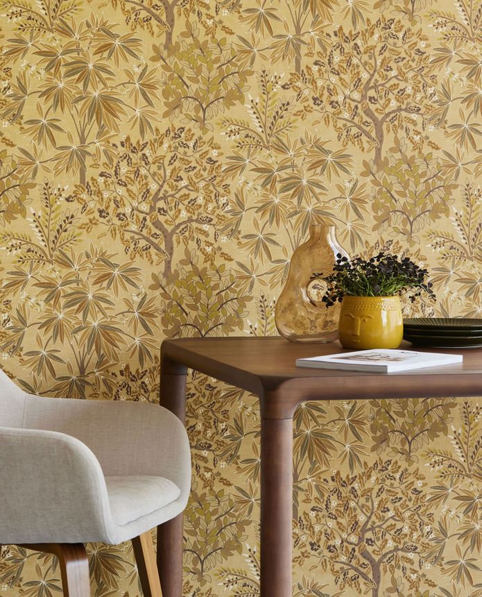 Ocher wallpaper with twigs and leaves, 333525, Festival, Eijffinger