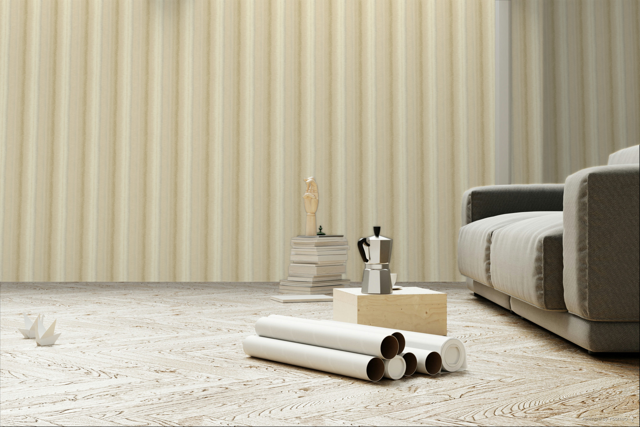 Beige non-woven wallpaper, stripes, RE25141, Reflect, Decoprint