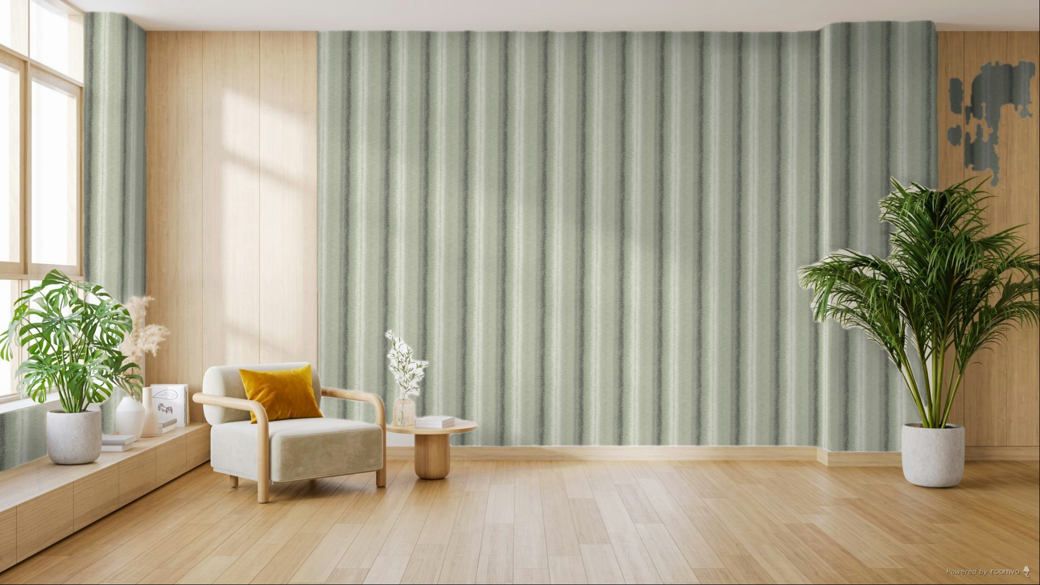 Green non-woven wallpaper, stripes, RE25144, Reflect, Decoprint