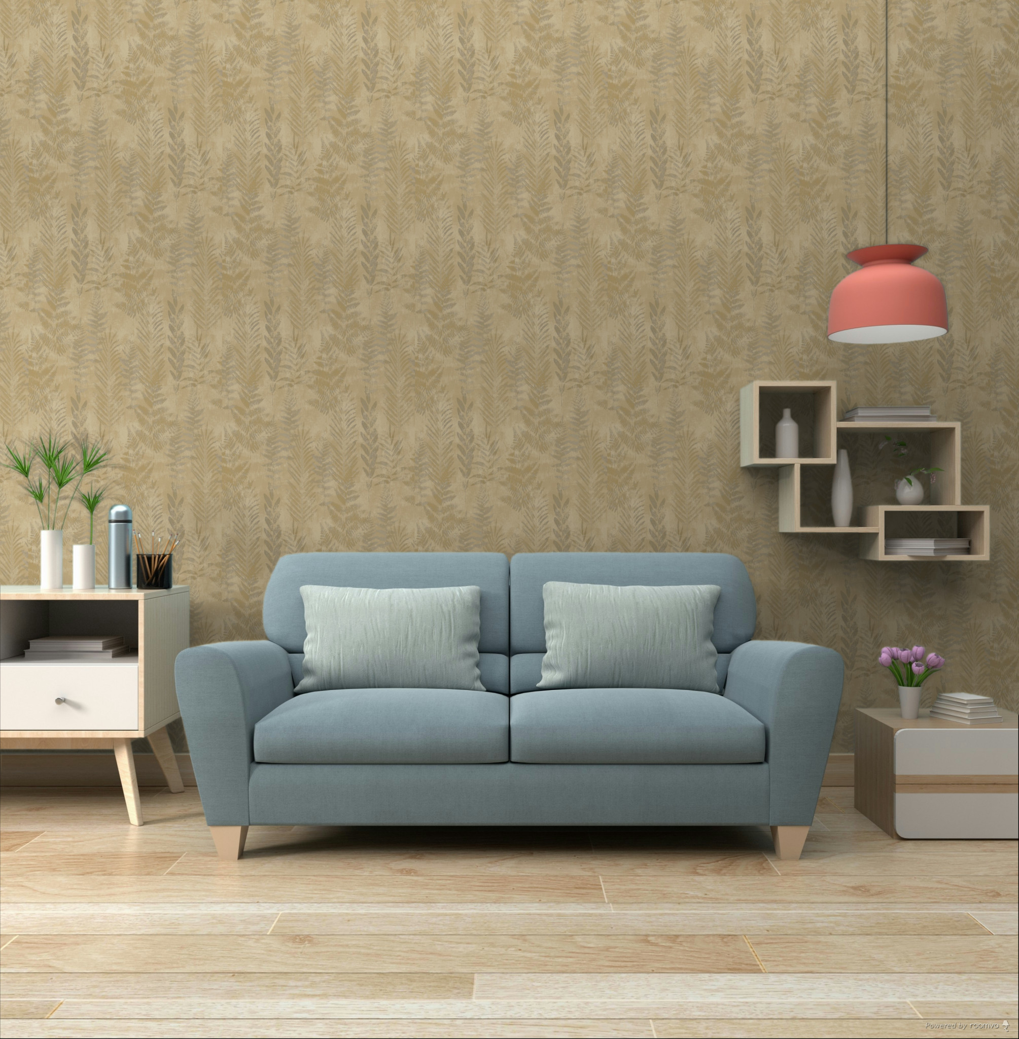 Brown non-woven wallpaper with leaves, RE25152, Reflect, Decoprint