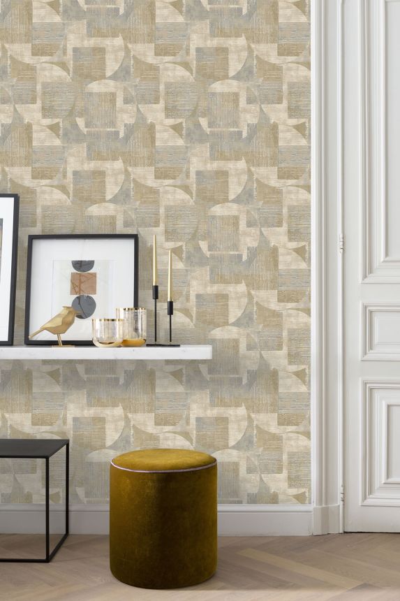 Brown-gray geometric pattern wallpaper, RE25163, Reflect, Decoprint